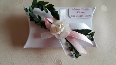 HANDGEFERTIGT Taufe,Kommunion Gastgeschenke mit Buchsbaum Fische,Tischdeko mit Name,Datum Rosa