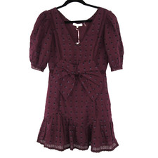 LoveShackFancy Women’s Lena Dress in Spice Burgundy Sz S