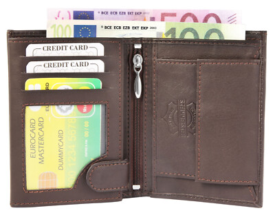Herren Geldbörse Echtleder Brieftasche Geldtasche Echt Leder Hochformat  Braun