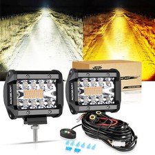 AUXBEAM 2X cápsulas de luz de trabajo LED de 3 pulgadas ámbar blanco estroboscópico 6 modos para Nissan Armada