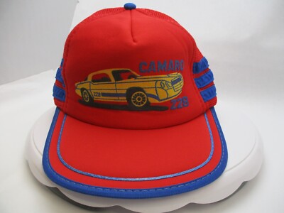 VINTAGE 3 Strip Hat Cap Red Blue Camaro Z28 Mesh Trucker Snap Back Casual Mens