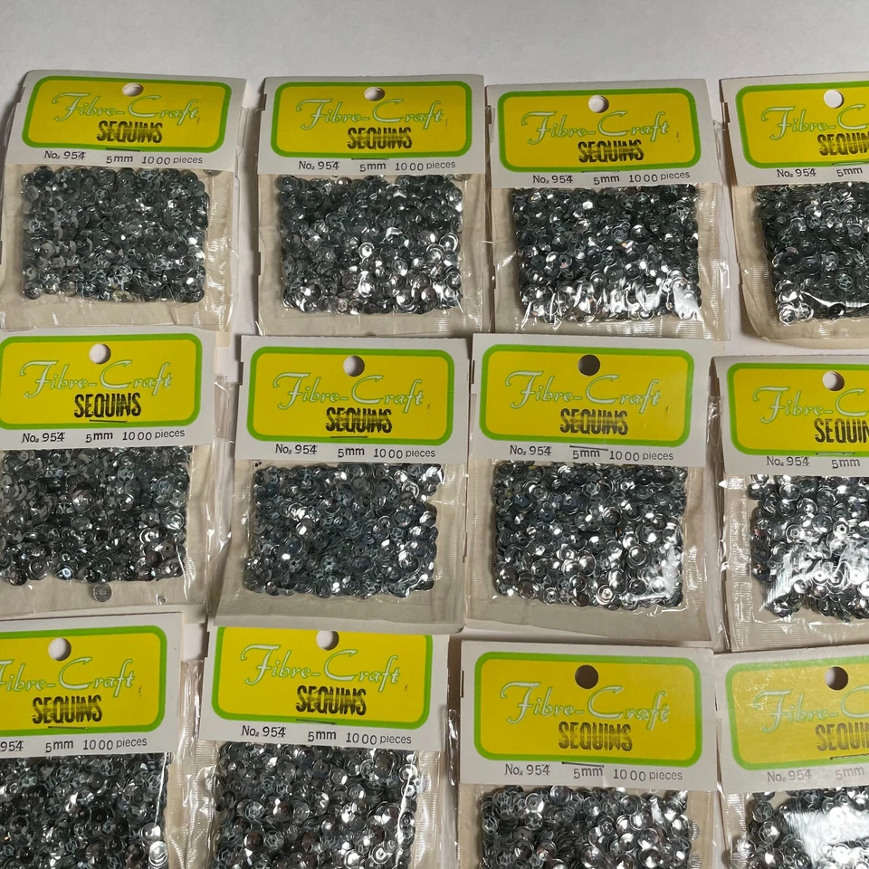 Vintage Sequins Lot of 24 Packages Silver 5mm Fibre-Craft 954 Sparkle Crafting Foto 2 de 4