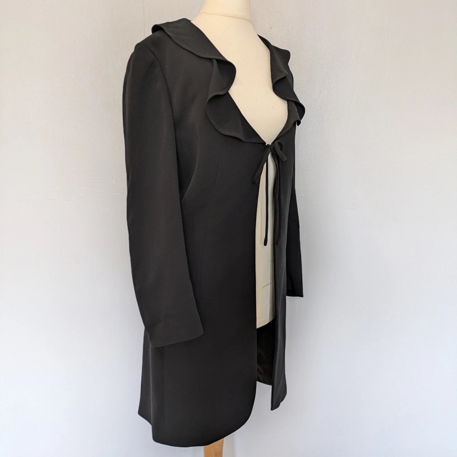 Moschino Cheap & Chic Opera Coat 16 Nero Ruffle Front Kimono Ex Cond
