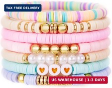 Boho Heishi Clay Beaded Stretch Bracelets Stack For Women, Preppy Teens Friendsh