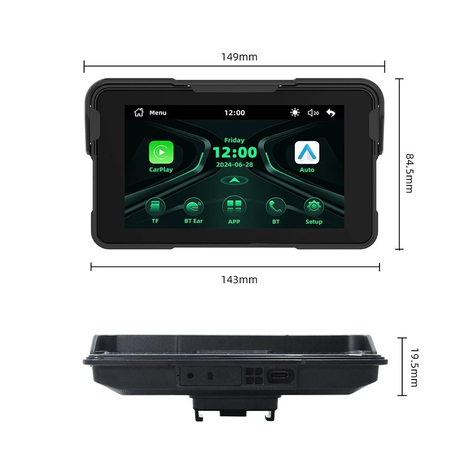 5" Dual Bluetooth Wireless Motorcycle GPS Navigation Device CarPlay/Android Auto - Image 3 of 4