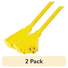 2-Pack Heavy Duty 2-Foot Extension Cord Adapter 15 Amp Yellow Contractor Grade