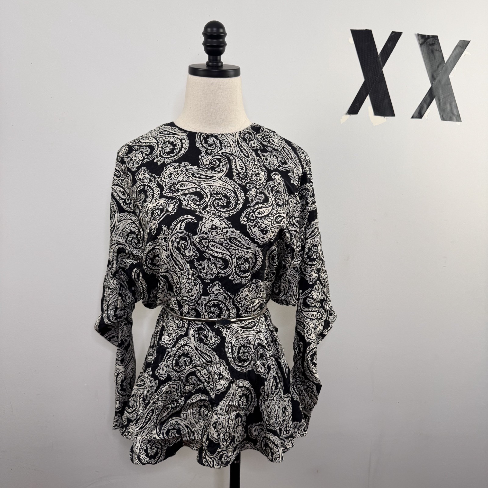 Flowy silk paisley print statement blouse