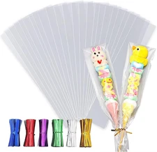 100Pcs Cellophane Treat Bags 3 X 11 Inches Clear Long Flat Gift Wrap Clear Pretz