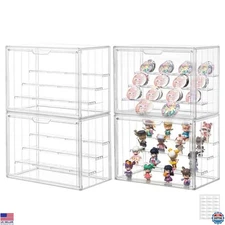 4-Tier Clear Acrylic Display Case, Stackable Showcase with Magnetic Door, 4-Pack