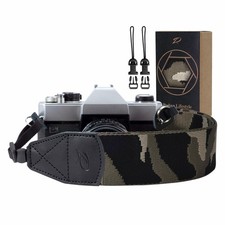 Padwa Lifestyle Camouflage Camera Strap - 2" Wide Genuine Leather Ends Camera...