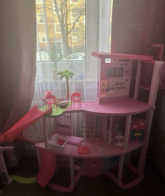 Barbie Puppenhaus 3-stöckig mit Rutsche, Garage, Zubehör, pink, Kunststoff