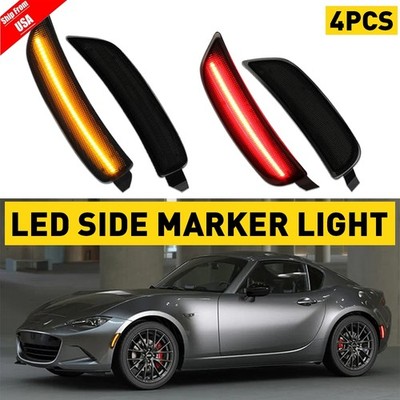 Front Rear Bumper Side Marker Light Smoked LED Lamp For 2016-UP Mazda Miata MX-5
