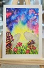 Original ACEO Watercolor Ghost Sunset Painting Romantic Landscape OOAK Love — photo 1