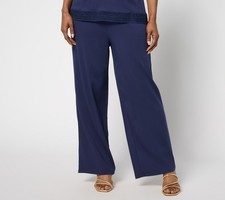 Denim  Co. Women's Petite Pants PXS Wide Leg Pull-On Ankle Pant Blue A693907