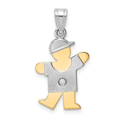 14k Bicolor The Kids kleiner Junge mit Hut links AA Diamant Kuss Anhänger XK503AA