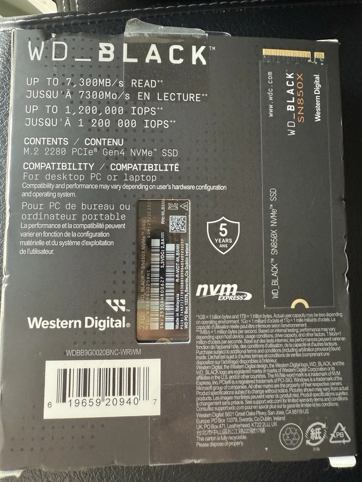 WD BLACK SN850X NVMe 2TB GEN 4 SSD Game Drive / NEW, FREE SHIPPING - Image 2 of 2