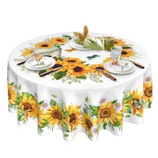 Sunflower Tablecloth Round 60 Inch Yellow Floral Spring Summer Kitchen Decor