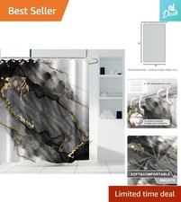 Artistic Black and Gold Marble Shower Curtain - Waterproof with Hooks Included