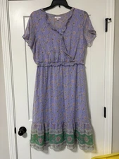 Women's LC Lauren Conrad Flutter Sleeve Faux-Wrap Dress Midi Floral Purple Xl