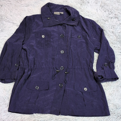 Chico's Shirt Womens 2 Purple Silk Lightweight Pockets Button Up Soft Comfort