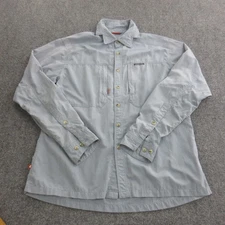 Simms Guide Series Shirt Mens Medium Light Blue Microcheck Insect Shield Fishing