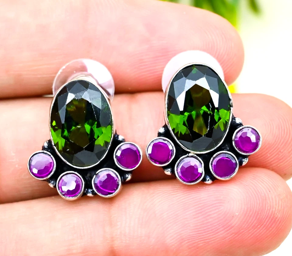 Peridot, Amethyst Edelstein 925 Sterlingsilber Handarbeit Schmuck Ohrringe 0,... - Bild 2 von 4