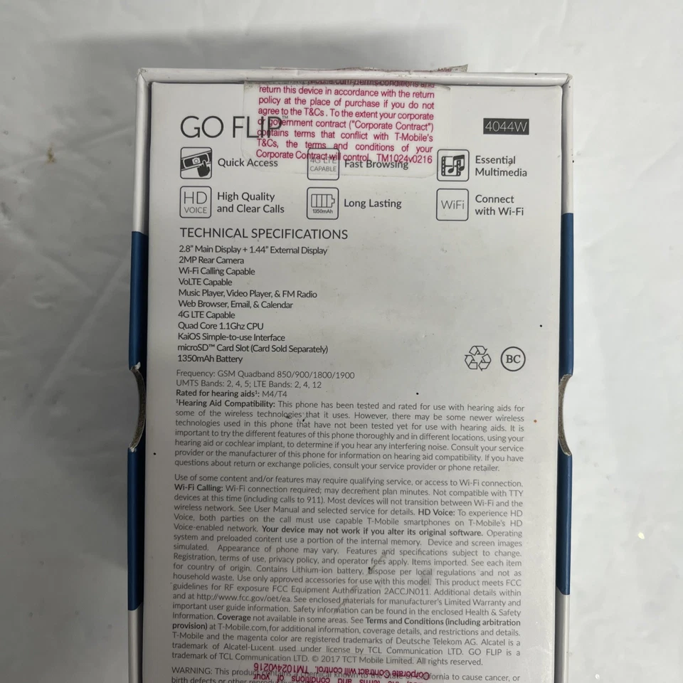 Teléfono Celular Alcatel Go Flip 4044W Azul (T-Mobile) 4G LTE GSM Abatible Necesita Cargador Foto 3 de 4