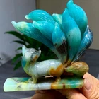 280G Natural BLUE Amazonite crystal mineral carved nine-tailed fox
