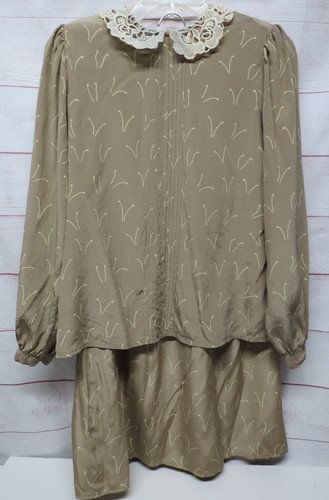 Valentino, Abito vintage anni 80 Valentino Studio 100% seta 2 pezzi taglia 10 blusa marrone gonna DIFETTI