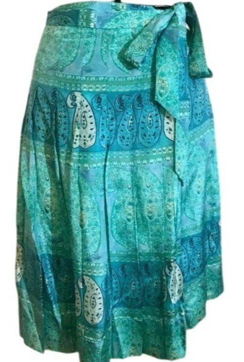 Banana Republic Midi Wrap Skirt Women's 10 Silk Blend Paisley Boho Turquoise