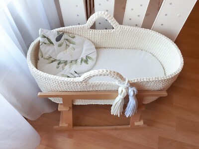 Cestino Moses Per Neonati Con Supporto - 70x42 Cm, Materasso Incluso, Realizzato A Mano, Regalo Baby Shower