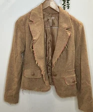 Y2K Twenty-one Gold Pink Lined Cropped Jacket Size L 60% Wool