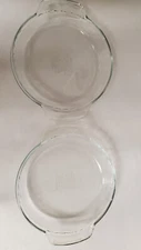 2 Anchor Ovenware Deep Pie Dish Clear 1 qt 9.25" Diameter Fluted w/ Handles 1075