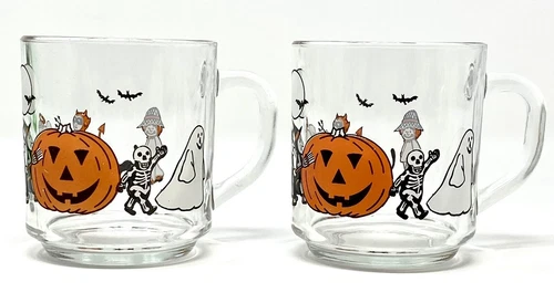 Pair of 3 ½" Festive Halloween Mugs by Luminarc of France