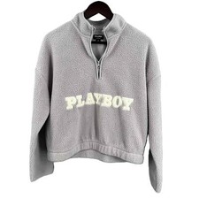 PacSun Playboy Sweatshirt Purple Fleece Quarter Zip Pullover Womens Small
