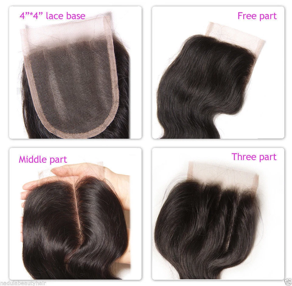 4"x4" Peruano 8A Virgen Remy Cabello Humano Sin Procesar Seda Cierre de Encaje Recto Foto 4 de 4