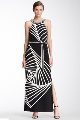 bcbg black and white long dress