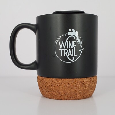 Beautiful Rocky Top Wine Trail Cork Bottom 4 1/2'' Ceramic Travel Mug with Lid