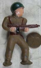 Vintage Barclay Pod Foot Soldier With Tommy Machine Gun Green Helmet 3