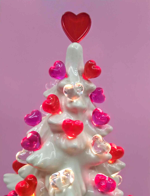#ad 45 Valentine Lights amp; Med Red Heart Topper for Ceramic Christmas Tree Bulbs Star $12.95