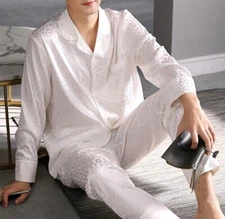 SILKPEACE 2nd Item FREE SHIP Mens Silk Satin Pajamas Set Lounge Pants Pocket PJ