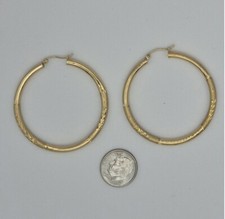 14k Solid Yellow Gold Hoop Earrings with Diamond Cut Design