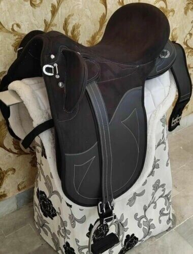 Australian Stock English Horse Saddle – Synthetic Suede, Hornless, Comfort Fit For Trail Riding (Comes With Girth & Stirrups)