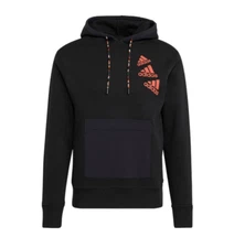 Adidas Essential BrandLove Fleece Hoodie Black/ Orange Medium Unisex NEW NWT