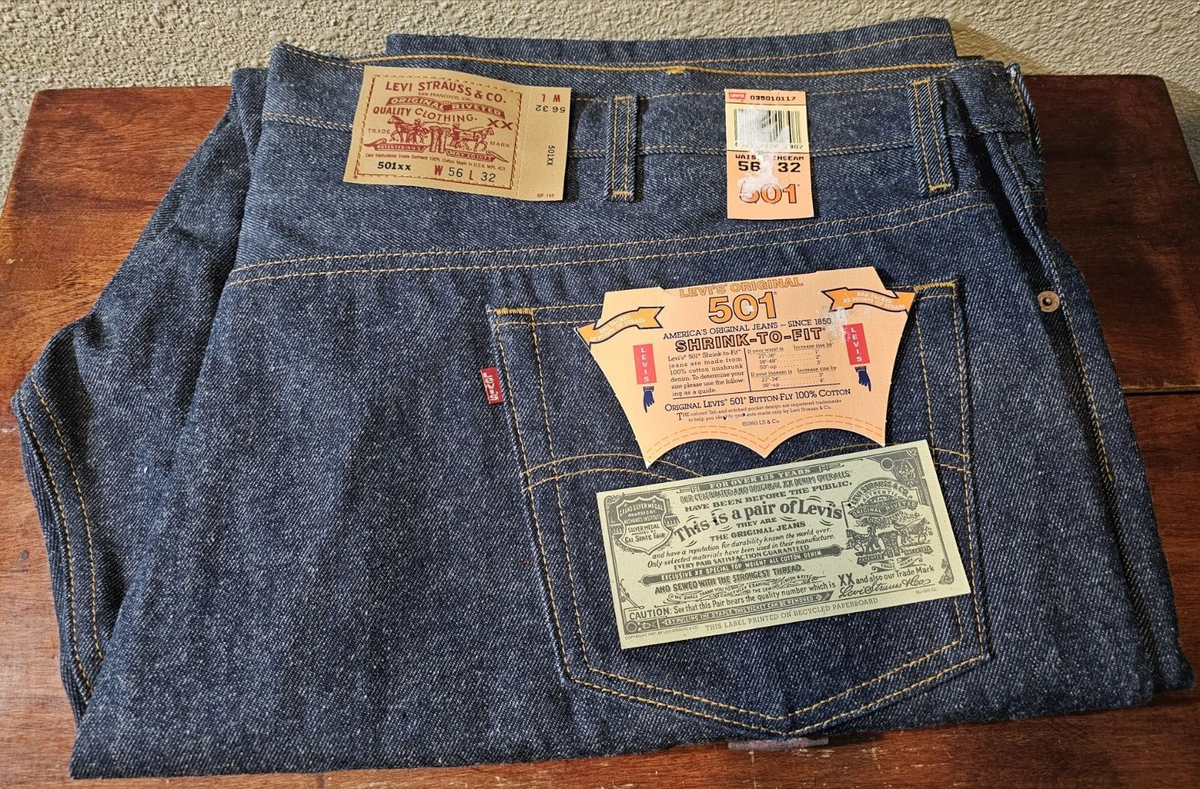 New Big and Tall Mens Levis 501XX Original Shrink To Fit Raw Rigid 