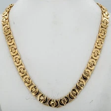 11mm Mens Boys Chain Gold Plated Flat Byzantine Stainless Steel Necklace 18-30"