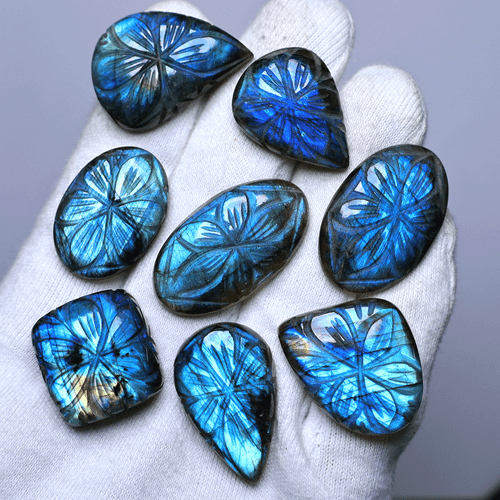 Lote 8 piezas piedras preciosas cabujón talladas a mano de labradorita natural de alta calidad 21 mm-31 mm - Imagen 4 de 11