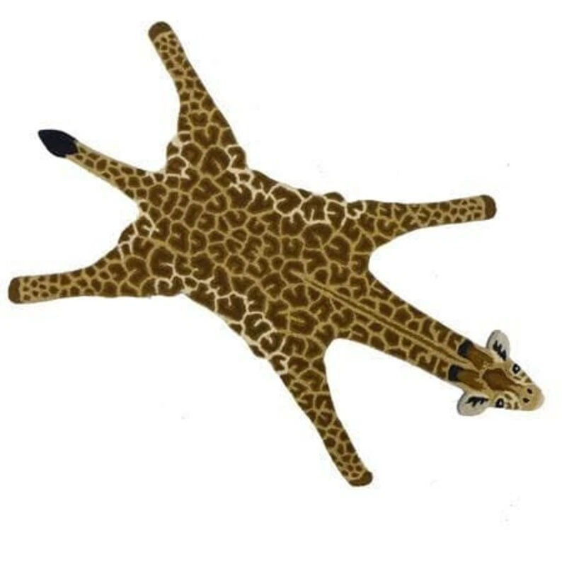 Alfombra acolchada con estampado de jirafa 100 % lana colgante de pared dormitorio 3X5,4X6 Foto 3 de 4