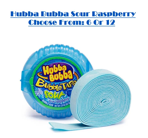 HUBBA BUBBA - Sour Blue Raspberry - 2 Oz Tape Rolls - Choose From 6 Or 12