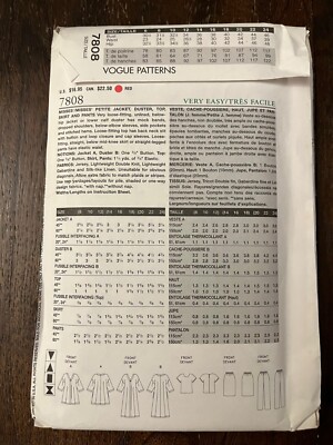 Vogue 7808 UNCUT Sewing Pattern, Misses' Petite Jacket, Duster